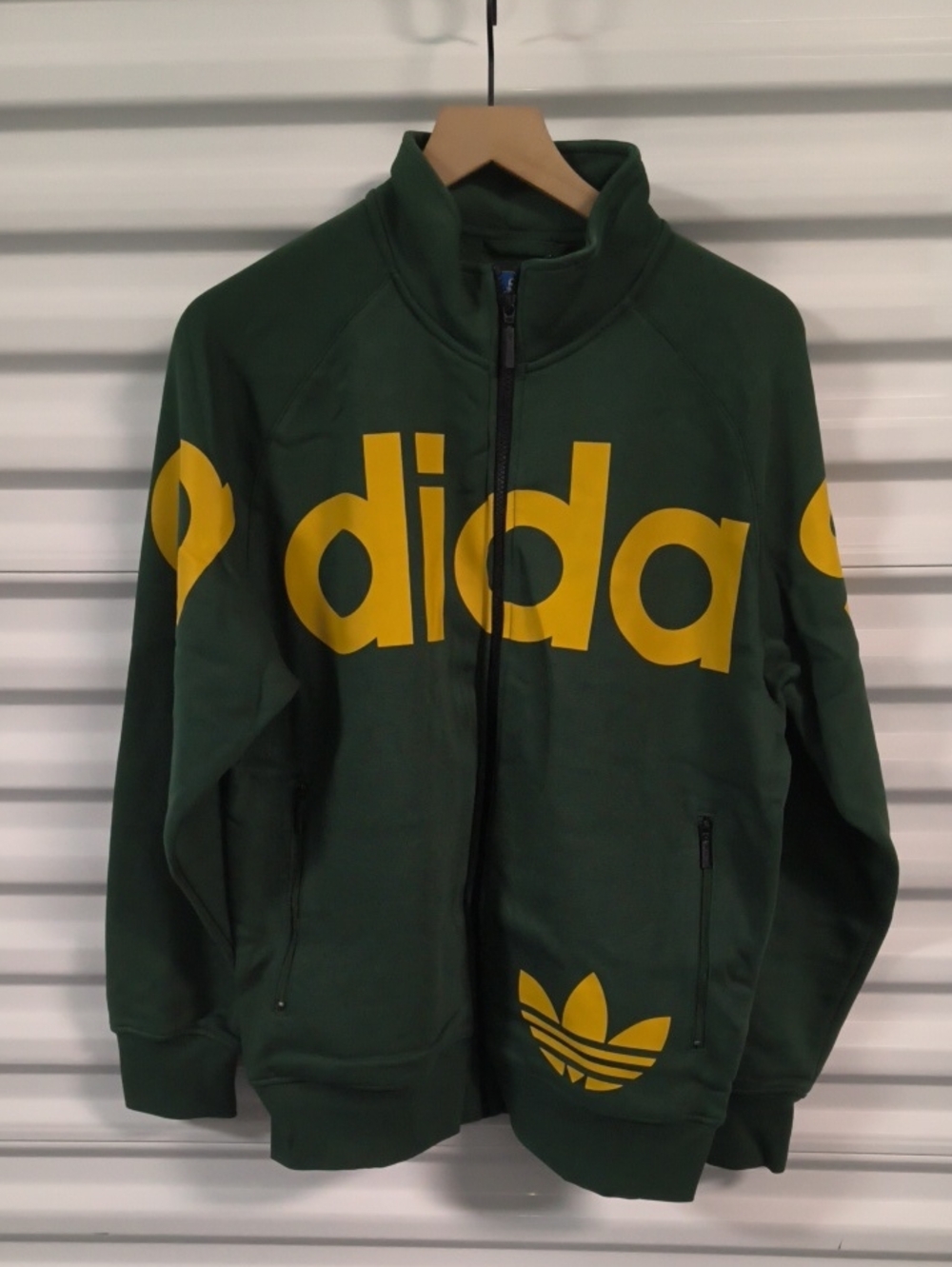Adidas My Block Fleece Trefoil Mens Green Gold Full-Zip Track Jacket M NWT HTF